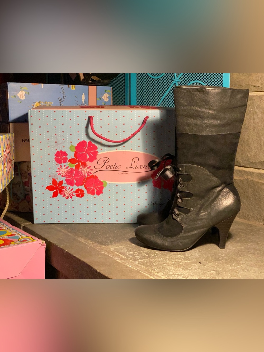 Irregular Choice/Poetic License tall steampunk heeled boots,black leather,in box